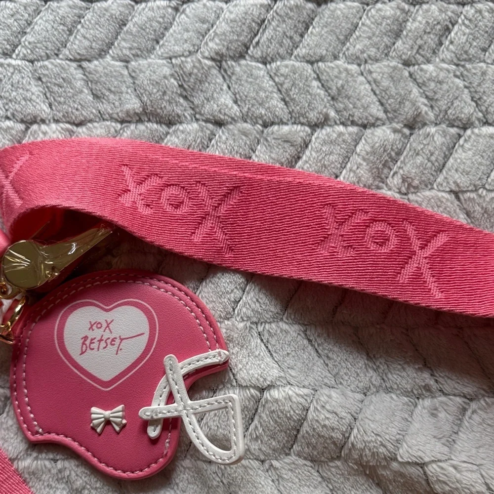 NWT Betsey Johnson Pink Brown Football Crossbody Purse Bag Charms Game Day Heart